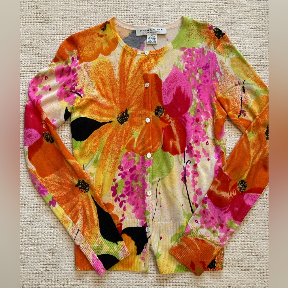 Trina Turk Orange & Pink Floral Button Cardigan